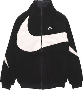Nike Big Swoosh Large Logo lambs wool Stay Warm Stand Collar Jacket Black White DH2474-011