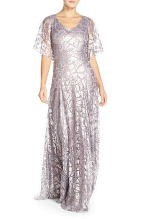 Donna Morgan Camilla Sequin Flutter Sleeve Gown in Grey Ridge at Nordstrom Rack, Size 2
