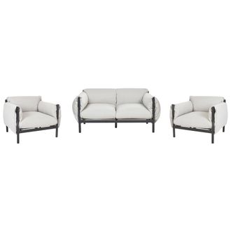 Beliani Sof&aacute; 2 Plazas Con 2 Sillones De Metal Gris Claro Negro Cojines De Tela Esperia
