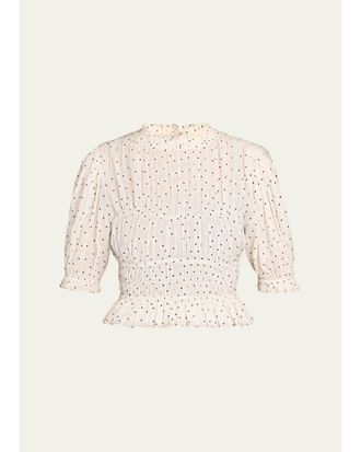 Ulla Johnson Rae Cropped Short-Sleeve Ruffled Cotton Top