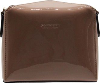 Pourchet Tassen, Dames, Beige, ONE Size, Leer, Schoudertas in taupe lak - van leer