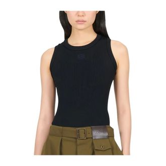Loewe Sleeveless Tops, female, Black, Size: S Fitted Ribbed Tank Top