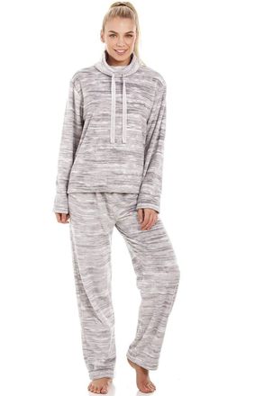 Camille Womens Supersoft Snuggle Fleece Textured Pyjama Sets 8-10 Grey