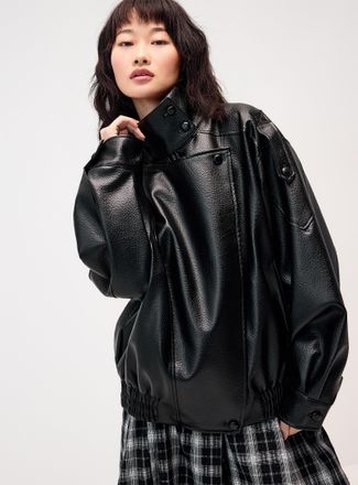 Twik Womens Oversize flaps faux-leather jacket