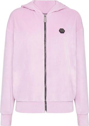 Philipp Plein Hooded Sweatjacket - Dames - Vesten met rits - Roze - XS - Katoen - Hoodies & sweatvesten