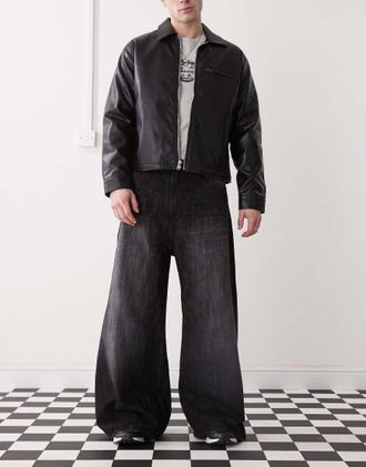 Cheap Monday Rad super wide leg skater jeans in black streaky wash