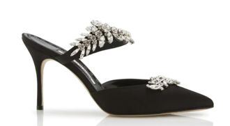 Manolo Blahnik Black Satin Crystal Embellished Mules Size 35