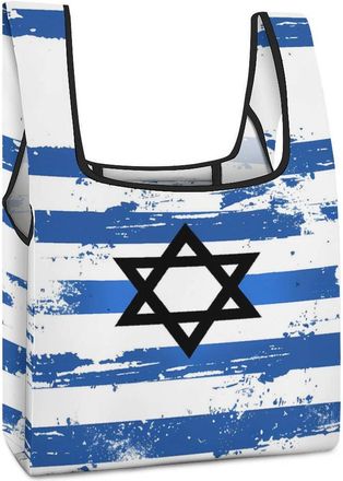 Generic Vintage Israel Flag Shopping Bag Reusable Grocery Tote Bag Foldable Handbag for Travel Picnic