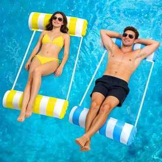 No Brand Hamaca Inflable 4 En 1 De 2 Piezas Para Adultos, Colch&oacute;n Multifuncional Para Piscina Y Playa (azul Y Amarillo)