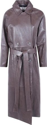 Magda Butrym Leren Jas - Dames - Trenchcoats - Bruin - XS - Leer - Jassen