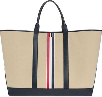 Thom Browne Oversize Canvas & Leather Tool Tote in Navy at Nordstrom