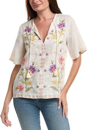 Johnny Was Ruffle Sleeve Field Linen Blouse
