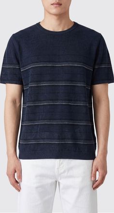Roberto Collina T-shirt slim fit in lino a righe con girocollo