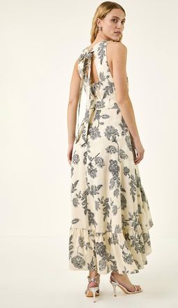 Roman Floral Jacquard Halter Dress