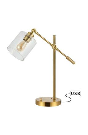 Jonathan Y Designs Kathryn Classic 23 Iron/Seeded Glass Adjustable Head Modern USB Charging LED Task Lamp, Brass Gold at Nordstrom