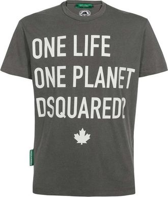 Dsquared2 One Life One Planet Katoenen T-shirt - Heren - T-shirts - Grijs - S - Katoen - Tops