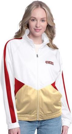 G-III 4Her by Carl Banks Womens G-III 4Her by Carl Banks White/Scarlet San Francisco 49ers Rally Rhinestone Full-Zip Track Jacket at Nordstrom, Size Xx-Large