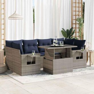 vidaXL Set Sof&aacute;s Jard&iacute;n Y Cojines 7 Pzas Rat&aacute;n Sint&eacute;tico Gris Vidaxl