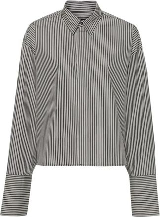 Ami Gestreepte Boxy Fit Overhemd Lange Mouw - Dames - Overhemden - Zwart - S - Katoen - Overhemden