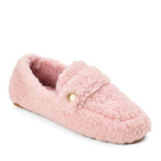 Dearfoams Madeline Luxe Teddy Loafer Slipper in Pale Mauve at Nordstrom, Size X-Large M
