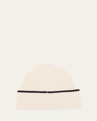 Brunello Cucinelli Mens Tipped Cashmere Rib Beanie Hat