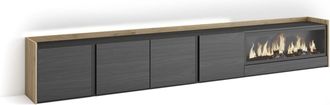 Skraut Home Skraut Home - Mueble Tv, Televisi&oacute;n, Muebles De Sal&oacute;n, Almacenaje, 315x35x50cm, Para Tv Hasta 80, Chimenea El&eacute;ctrica Xxl, Led, Estilo Moderno, Negro Y