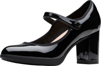 Clarks Womens Bayla Lily Pump, Black Patent Synthetic, 10 Wide