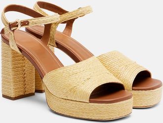 Staud Sandali Jodie in rafia e pelle con plateau