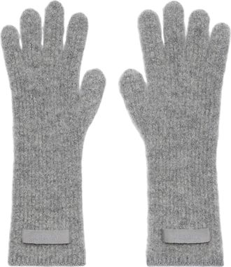 Jacquemus Textured Grey Wool Gloves with Grosgrain Detail