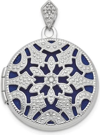 Diamond2Deal 14k White Gold Diamond Filigree Blue Fabric Interior 20mm Round Locket