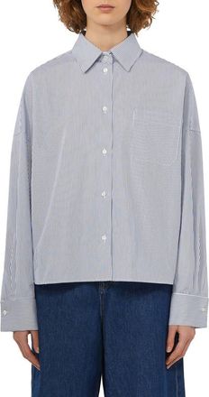 Max Mara Arturo Stripe Oversize Cotton Poplin Shirt in Navy at Nordstrom, Size 2