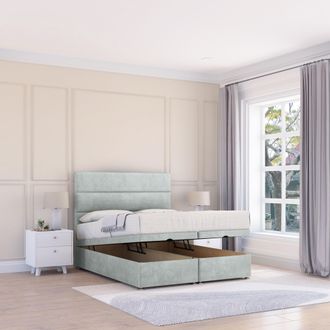 Sloomy Texas Naples Fabric Ottoman Bed End Opening With Sprung Memory Mattress & 26 Inch strut Headboard in Silver | Size: Single