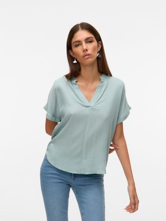 Vero Moda Shirtbluse VERO MODA VMBEAUTY SS TOP GA NOOS, Damen, Gr. XS, gray mist, Web, Obermaterial: 100% Viskose, unifarben, normal, V-Ausschnitt, Blusen Shirt