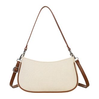 Generic Women PU Retro Shoulder Bag Color Blocking Hobo Handbag for Daily Use (White)