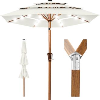 Best Choice Products Woodgrain Pattern 10ft 3-Tier Solar Patio Umbrella w/ 24 LED Lights, Tilt