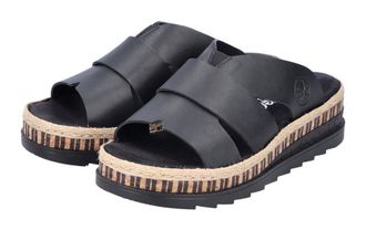 Rieker Pantolette RIEKER, Damen, Gr. 36, schwarz, Lederimitat, Schuhe Pantolette, Keilabsatz, Sommerschuh, Schlappen mit Juteumrahmung