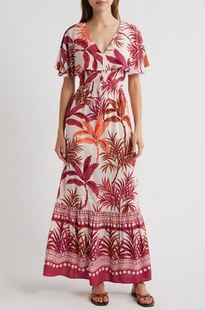 Lipsy Palm Print Maxi Dress in Pink at Nordstrom, Size 12 Us