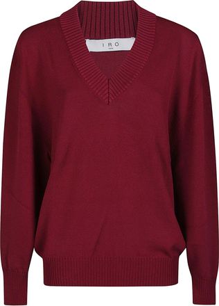 Iro Burgundy Brise V Neck Viscose-Blend Sweater