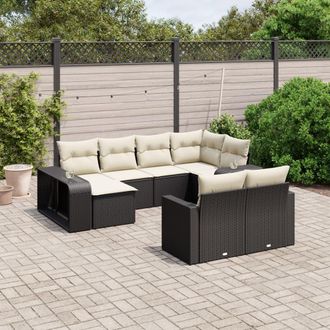 vidaXL Vidaxl - Set De Sof&aacute;s De Jard&iacute;n 10 Pzas Cojines Rat&aacute;n Sint&eacute;tico Negro