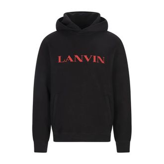 Lanvin Hoodies, male, Black, Size: XL Embroidered Cotton Hoodie