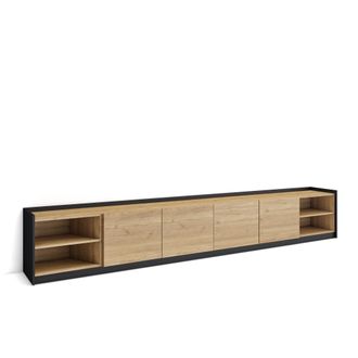 Skraut Home Skraut Home - Mueble Tv, Televisi&oacute;n, Muebles De Sal&oacute;n, Almacenaje, 310x50x37 Cm, Para Tv Hasta 80, Con Almacenamiento, Estilo Moderno, Roble Y Negro