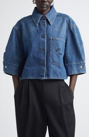 Givenchy Cocoon Crop Denim Shirt Jacket in Medium Blue at Nordstrom, Size 10 Us