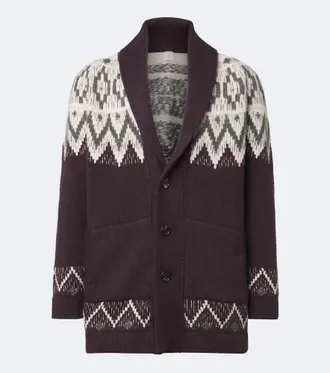 Eleventy Chevron cashmere and silk intarsia cardigan