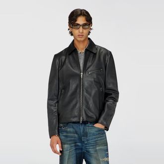 Diesel Leather jacket with embossed Oval D - Leather jackets - Man - Black