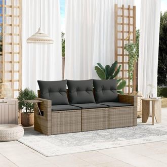 vidaXL Set De Sof&aacute; De Jard&iacute;n 3 Pzas Y Cojines Rat&aacute;n Sint&eacute;tico Gris Vidaxl