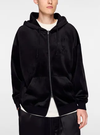 Yohji Yamamoto Mens Velvet zip-up hooded sweatshirt
