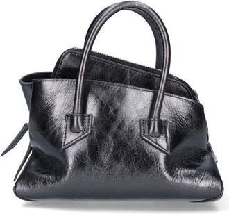 The Attico Structured Crinkled Leather Handbag with Rounded Handles