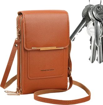 Generic Small Sling Purse - 19x12x4cm Touchscreen Mobile Key Pouch With Card Slot- PU Leather Zipper Bags | Trendy Bag For Passport, Phone, Keys, Lady, Mother