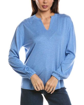 Fort&eacute; Cashmere Split Neck Silk & Cashmere-Blend Sweater