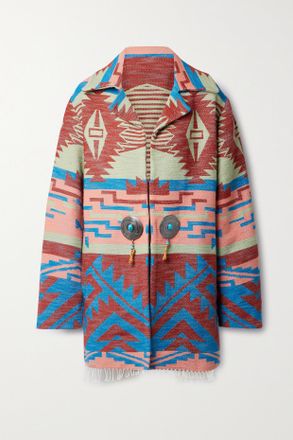 Fortela Giacca In Cotone Jacquard Con Frange E Decorazioni Faryn - Blu